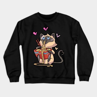 Siamese Cat Eating Noodles Crewneck Sweatshirt
